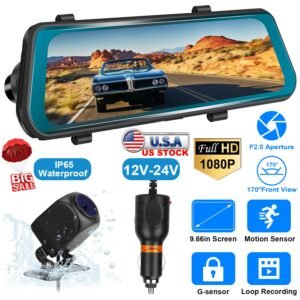 FHD 1080P Car DVR Dash Camera 9.66In Vehicle Driving Recorder w/ G Sensor Parking Monitoring Seamless Recording - Image 5