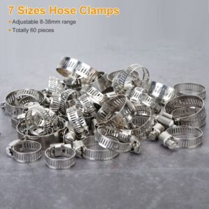 60Pcs Hose Clamp Set Stainless Steel Adjustable Worm Gear Assortment Pipe Tube Hose Clip Kit For Plumbing Automotive Mechanical - Image 11