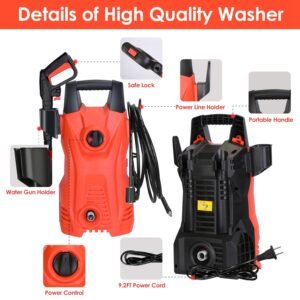Electric High Pressure Washer 1740PSI Max 2.6GPM Powerful Car Washer Pressure Cleaner with Adjustable Spray Nozzle Soap Dispenser IPX5 Waterproof for - Image 5