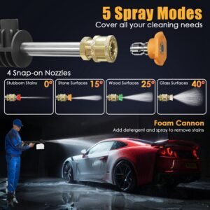 4200PSI 1.85GPM 1800W Electric Pressure Washer High Pressure Cleaning Machine Portable Car Power Washer with Spray Gun 4 Nozzles Foam Cannon Holders f - Image 9