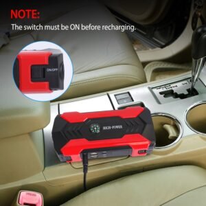 Car Jump Starter Booster 800A Peak 28000mAh 12V Battery Charger (Up to 6.0L Gas or 3.0L Diesel Engine) w/ LCD Screen 4 Modes LED Flashlight - Image 3