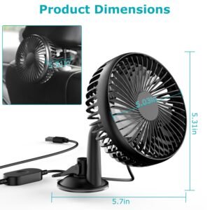 Car Cooling Fan Portable Rotatable USB Vehicle Fan Backseat Clip Fan Dashboard Window Suction Fan for SUV RV Pickup with 3 Speeds - Image 11