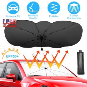 57x33In Foldable Car Sun Umbrella Universal Sun Blocker Shield Shade Silver Titanium Sun Protector with Carry Bag for Car Truck SUV - Image 7