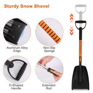 5 in 1 Detachable Snow Remover Kits Extendable Ice Scraper Snow Shovel 180? Adjustable Snow Brush Head for Car Windshield Roof - Image 12