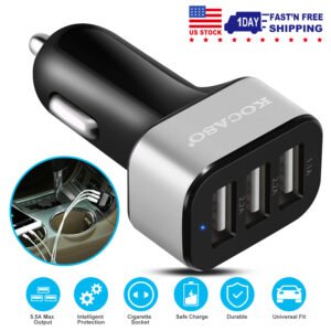 USB Car Charger 30W 5.5A 3 USB Port Cigarette Lighter Charger Adapter For iPhone XS/iPhone XS Max/iPhone 8 Plus/Galaxy S7/Galaxy S6 - Image 2