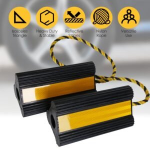 Heavy Duty Rubber Wheel Chocks Tire Chocks Wheel Immobilizers with Nylon Rope Yellow Reflective Stripes for RVs Trucks Trailers Small Airplanes - Image 7