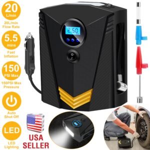 Tire Inflator 12V DC 100W 150PSI Digital Tire Pump w/LCD Display Electric Air Compressor Pump 20L/Min Air Flow - Image 7