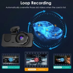3 Channel Dash Cam Front Inside Rear Vehicle Driving Recorder Car DVR with 32G MMC Card G Sensor Motion Detection Parking Monitor Loop Recording - Image 13
