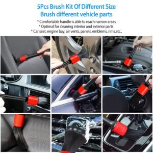 5Pcs Car Detailing Brush Set Detail Gap Cleaner For Automotive Dashboard Air Vent Wheels Cleaning Wet Dry Use - Image 11