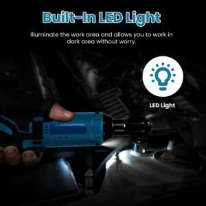 3/8? Cordless Electric Ratchet Wrench Set Right Angle Wrench with 2Pcs 1200mAh Batteries and Charger 7 Sockets 400RPM - Image 13