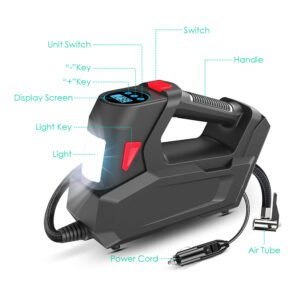 Portable Tire Inflator 120 PSI Maximum 90W Powered Tire Pump with Digital Display LED Light Inflatable Nozzle Needle Fuse Air Compressor for Bikes Mot - Image 10