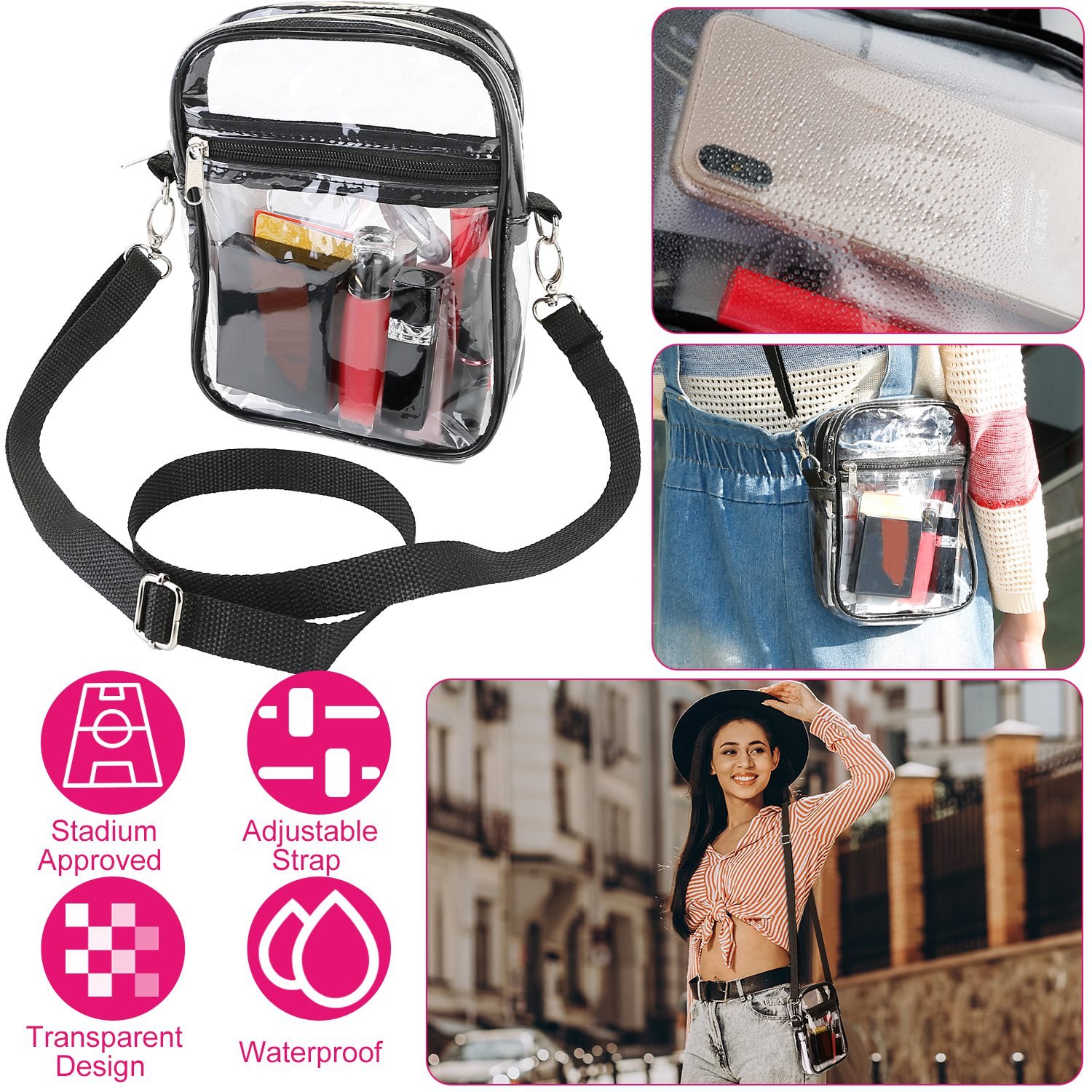Clear Crossbody Bag Stadium Approved Clear Purse Transparent Small Shoulder Bag See Through Zip Pouch Tote Bag Handbag 44OZ w/ Adjustable Strap - Image 2