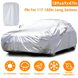 189x69x47in Full Car Cover All Weather UV Protection Automotive Cover 170T Outdoor Universal Full Cover For Sedans Up To 185in - Image 2
