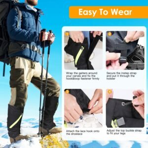 Leg Gaiters Waterproof Snow Boot Gaiters Snow Legging Shoe Gaiters Leg Cover for Walking Hunting Mountain Climbing Snowshoeing - Image 8