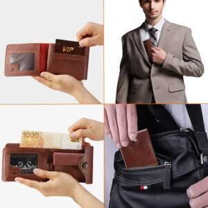 Men?s Wallet PU Leather Bifold Purse Slim RFID Blocking Card Holder Cases w/ 2 ID Window Coin Pocket - Image 9