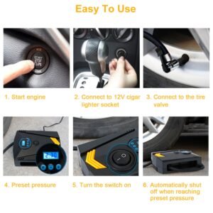 Tire Inflator 12V DC 100W 150PSI Digital Tire Pump w/LCD Display Electric Air Compressor Pump 20L/Min Air Flow - Image 13