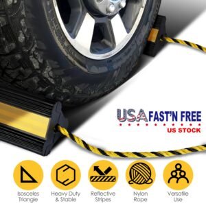 Heavy Duty Rubber Wheel Chocks Tire Chocks Wheel Immobilizers with Nylon Rope Yellow Reflective Stripes for RVs Trucks Trailers Small Airplanes - Image 10