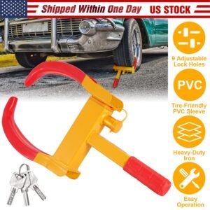 Heavy Duty Wheel Clamp Anti-Theft Adjustable Tire Lock w/3 Keys for Cars Trailer Truck Motorcycles ATV RV Golf Carts - Image 12