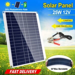 Outdoor Solar Panel 12V 25W Car Battery Charger IP68 Waterproof w/ 3.0A Dual USB Charging Clip Line For RV Car Boat - Image 6