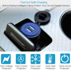 1Pc 2 USB Charger 12-24V Car Cigarette Lighter Socket Splitter Dual USB 2.1A Outlet Car Charger IP65 waterproof for Car Boat Marine Mobile - Image 7