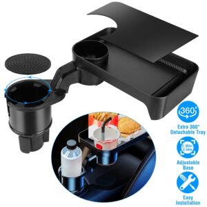 Car Cup Holder Tray?360? Rotating Car Bottle Holder Expander Adapter Multifunctional Water Cup Mount Stand with Detachable Tray - Image 4