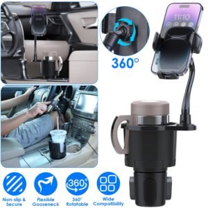 2 In 1 Car Cup Phone Holder Automotive Drink Holder with 360? Rotating Gooseneck Phone Mount Adjustable Base Fit for Most Phones Cups Vehicles - Image 4