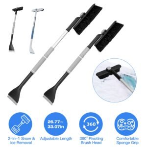 2 In 1 Ice Scraper Extendable Car Snow Brush Telescopic Snow Removal Tool Automobile Snow Shovel Frost Removal with 360? Pivoting Brush Head Sponge Gr - Image 2