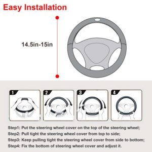 Steering Wheel Cover 14.5in-15in Diameter Universal Fiber Leather Car Steering Wheel Protector Breathable Anti-Slip Odor Free - Image 8