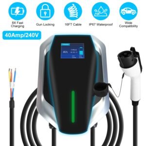 Level 2 Electric Vehicle Charger EV Wall Charger Car Charging Station with 2 Swipecards Digital Display Gun Locking for Home Garage - Image 2