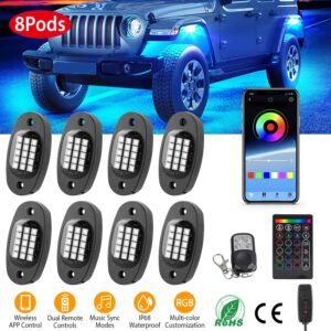 8 Pods RGB LED Rock Lights?DC12V Car Neon Light Kit IP68 Waterproof Underglow Lights with Double Remote Controls Wireless APP Control?for Jeep Truck U - Image 5