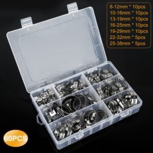 60Pcs Hose Clamp Set Stainless Steel Adjustable Worm Gear Assortment Pipe Tube Hose Clip Kit For Plumbing Automotive Mechanical - Image 2