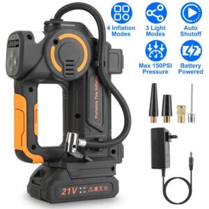 140W 150PSI 21V Battery Powered Tire Inflator Cordless Air Pump  Digital Air Compressor with LED Light for Cars Motorcycles Bicycles Balls - Image 4