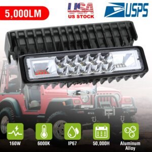 6" LED Light Bar 160W 5000lm Offroad Driving Spot Lights Work Light Pods IP67 Waterproof Fog Light Spot Flood Beam for Jeep Trailer Truck Bus Boat  2P - Image 8
