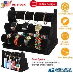 3-Tier Velvet Jewelry Stand Removable Bracelet Holder Watch Jewelry Bangle Display Rack - Image 8