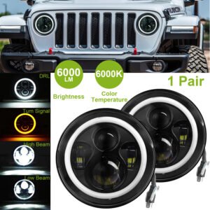 2 X 7" 6000LM Round LED Headlight Halo Angel Eyes for Jeep Wrangler TJ JK CJ w/H4 to H13 Adapter Plug and Play - Image 6