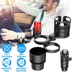 4 In 1 Car Cup Holder Expander Adapter Multifunctional Water Cup Mount Stand 360? Rotating Drink Bottle Organizer with Adjustable Base - Image 2