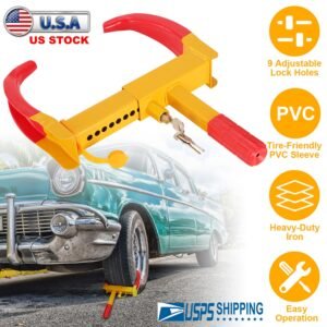 Heavy Duty Wheel Clamp Anti-Theft Adjustable Tire Lock w/3 Keys for Cars Trailer Truck Motorcycles ATV RV Golf Carts - Image 11
