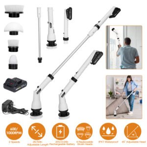 Electric Spin Scrubber Cordless Handheld Rechargeable Cleaning Brush with 4 Replaceable Heads 600/1000RPM Speeds 26/50in Length 20V/2.0Ah Battery for - Image 4