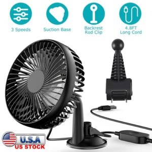 Car Cooling Fan Portable Rotatable USB Vehicle Fan Backseat Clip Fan Dashboard Window Suction Fan for SUV RV Pickup with 3 Speeds - Image 5