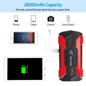 Car Jump Starter Booster 800A Peak 28000mAh 12V Battery Charger (Up to 6.0L Gas or 3.0L Diesel Engine) w/ LCD Screen 4 Modes LED Flashlight - Image 6
