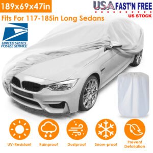 189x69x47in Full Car Cover All Weather UV Protection Automotive Cover 170T Outdoor Universal Full Cover For Sedans Up To 185in - Image 4