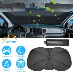 57x33In Foldable Car Sun Umbrella Universal Sun Blocker Shield Shade Silver Titanium Sun Protector with Carry Bag for Car Truck SUV - Image 5