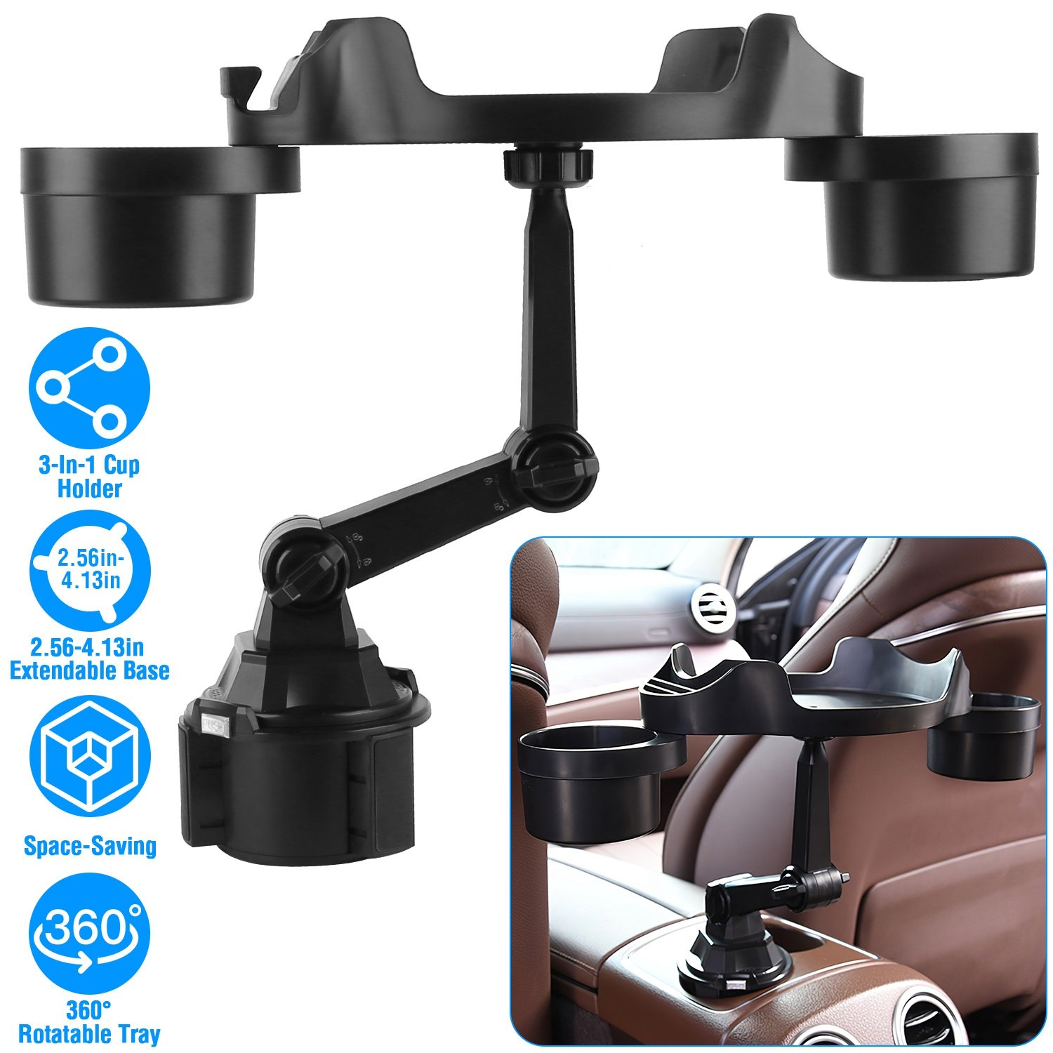 Car Cup Holder Expander 360? Rotating Car Tray Bottle Holder Adapter Multifunctional Water Cup Mount Stand with Phone Slot - Image 4