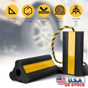 Heavy Duty Rubber Wheel Chocks Tire Chocks Wheel Immobilizers with Nylon Rope Yellow Reflective Stripes for RVs Trucks Trailers Small Airplanes - Image 9
