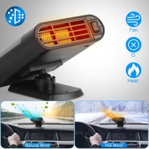 12V 150W Portable Car Heater Heating Fan 2 In 1 Defroster Defogger Demister Windshield Heater Automotive Cooling Fan with Air Purification 360? Rotati - Image 12