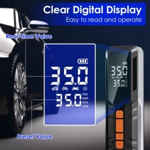 150PSI Portable Tire Inflator Cordless Digital Air Compressor Compact Air Pump with 5 Inflation Modes 3 Light Modes Emergency Power Bank - Image 12