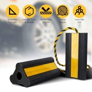 Heavy Duty Rubber Wheel Chocks Tire Chocks Wheel Immobilizers with Nylon Rope Yellow Reflective Stripes for RVs Trucks Trailers Small Airplanes - Image 6