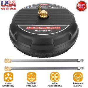 15in High Pressure Flat Surface Cleaner 4000PSI Disc Power Washer Broom w/ 2 Washer Extension Wands 2 x Replacement Nozzles - Image 2