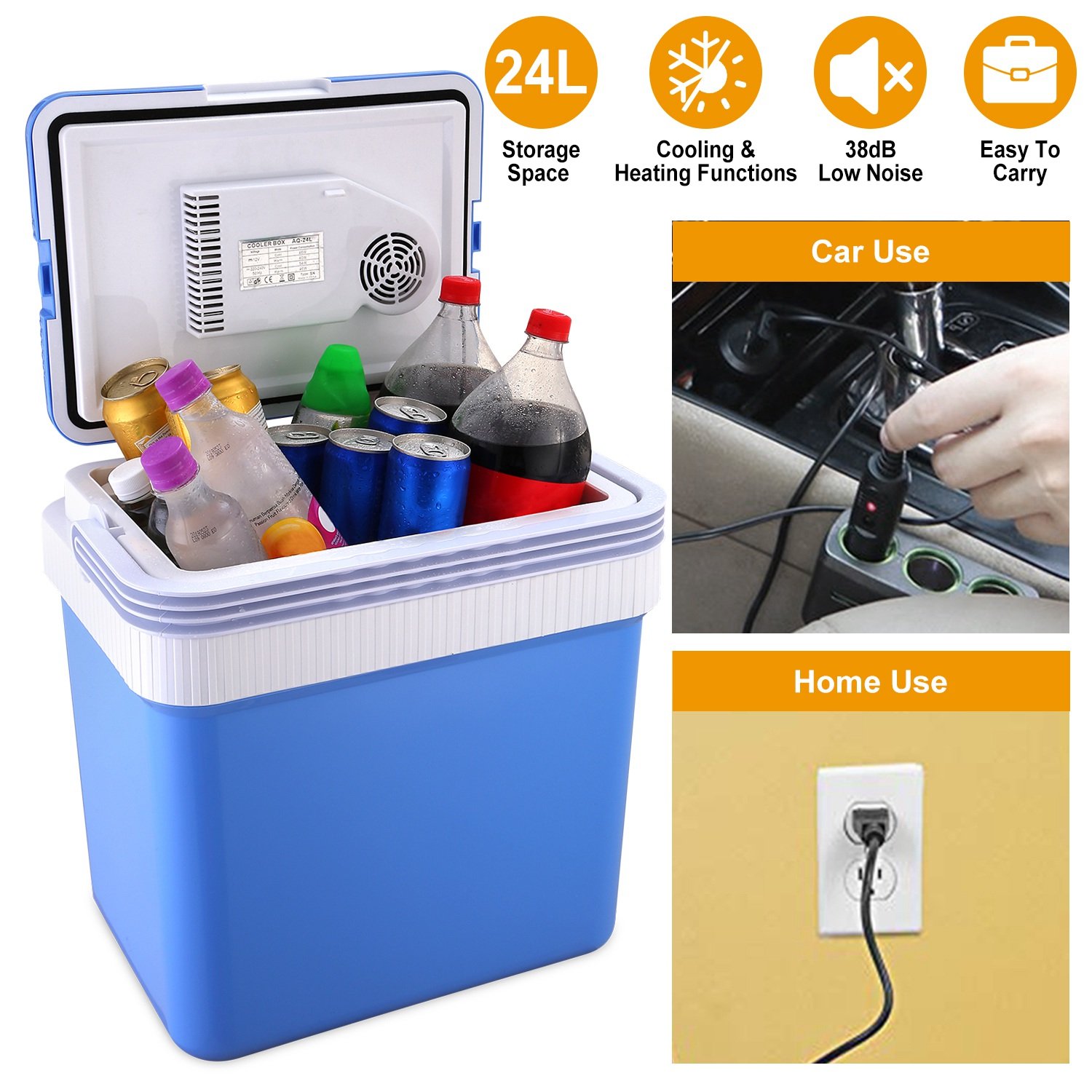 24L Portable Car Cooler 12V Car Refrigerator Travel Cooling Warmer Fridge Box Home Use - Image 3