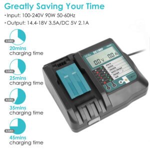 Rapid Charger Replacement Fit for Makita 14.4-18V Battery BL1860 BL1830 BL1850 with
LCD Display USB Port - Image 7